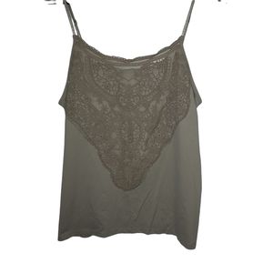 Boutique Essentials XL Beige Crochet Trim Top Plus